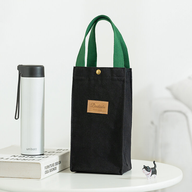 Hand Canvas Bag Portable shui bei dai Going to Work Hand Bag Universal Cup Set Simple Solid Color Small Cloth Bag Square Sling Bag