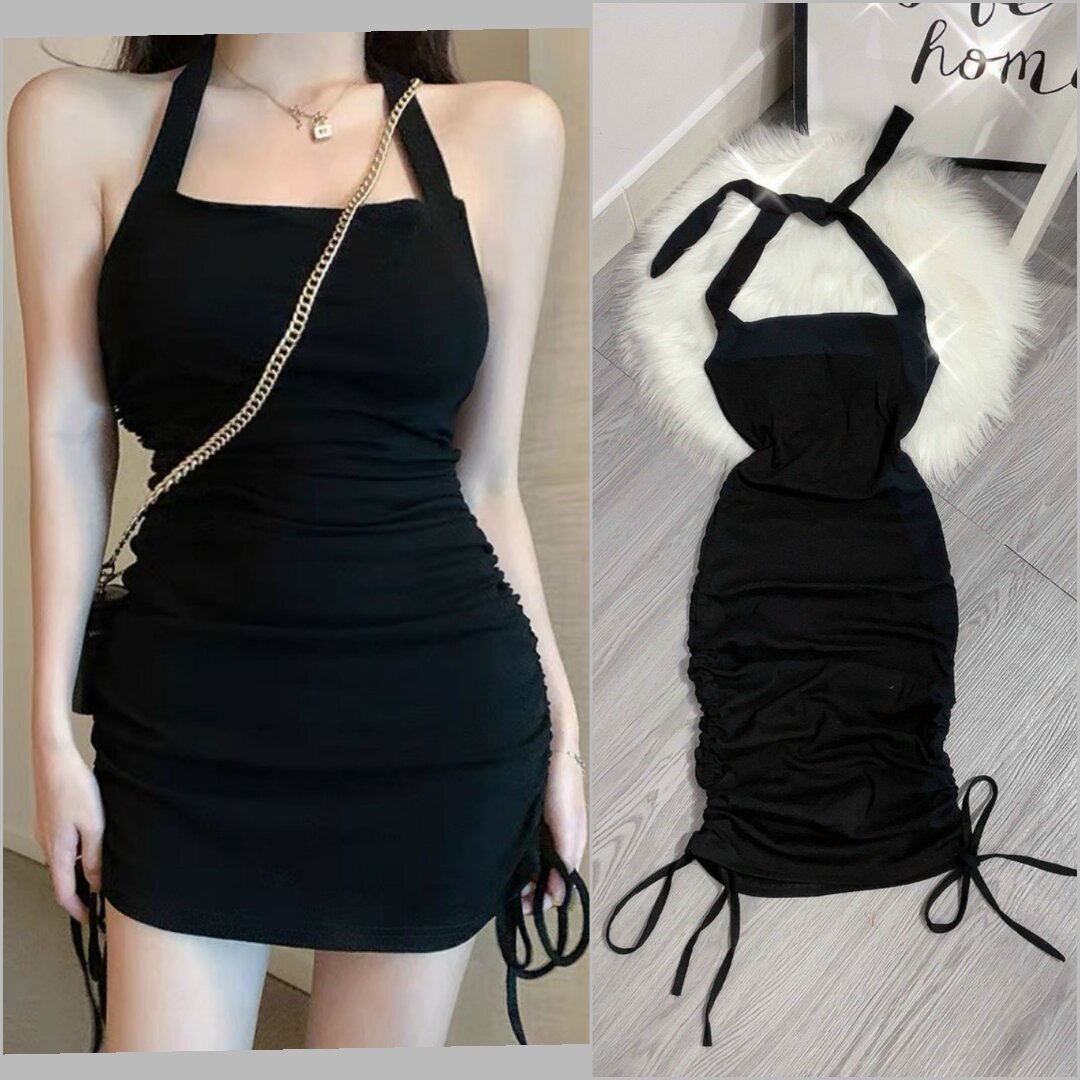 Đầm body cột dây hở lưng rút dây sườn