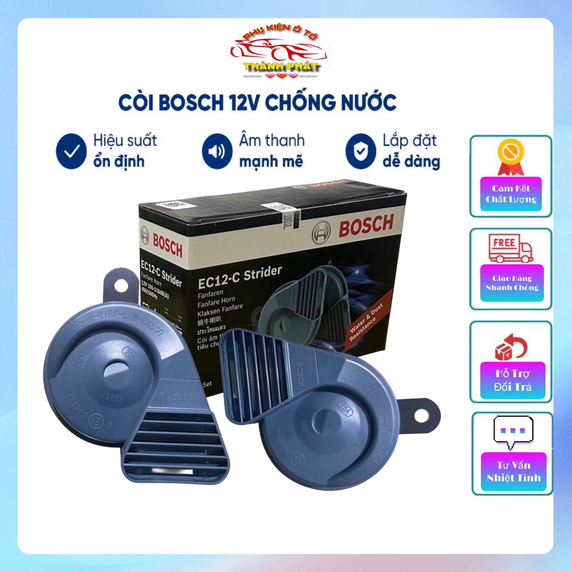 [TẶNG KÈM 4 GIẮC CẮM]Còi sên 12V chống nước BOSH chính hãng gắn ô tô xe hơi - Kèn sò BOSCH mã 0986AH0220 công nghệ Đức