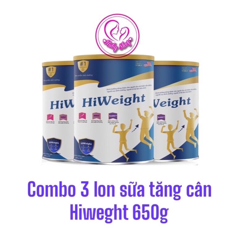 Combo 3 lon sữa tăng cân Hiweght 650g chính hãng - Tăng cân hiệu quả, an toàn
