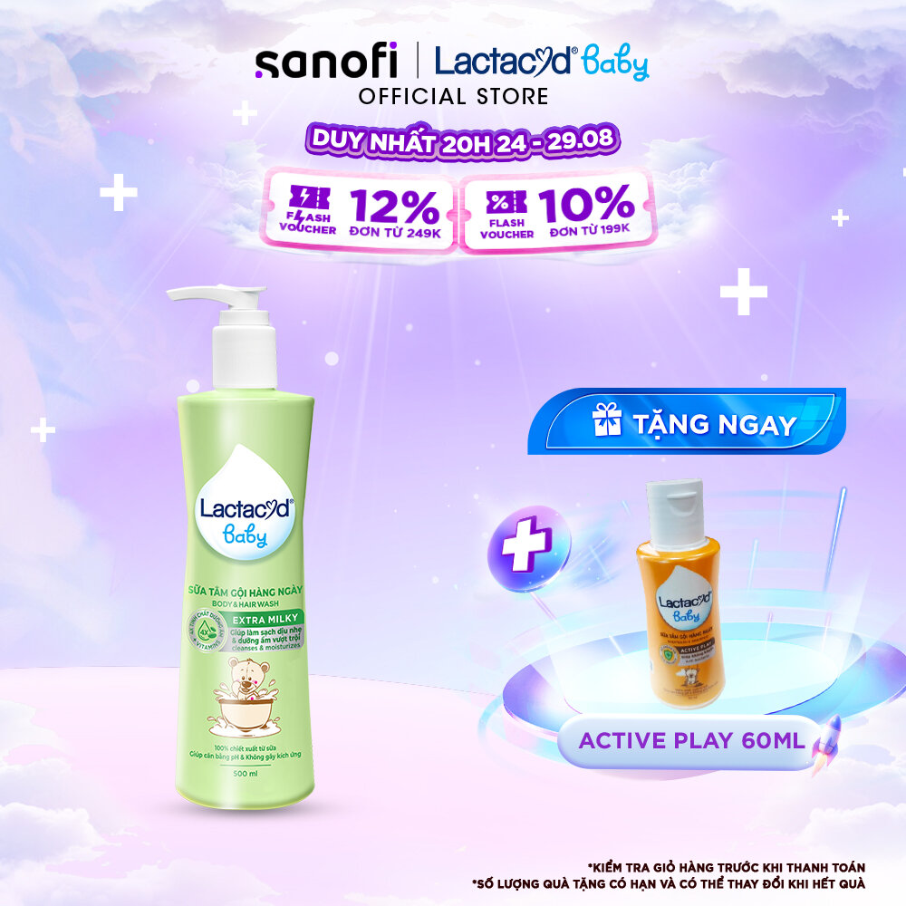 Sữa Tắm Gội Trẻ Em Lactacyd Baby Extra Milky Làm Sạch Dịu Nhẹ và Dưỡng Ẩm Vượt Trội 500ml