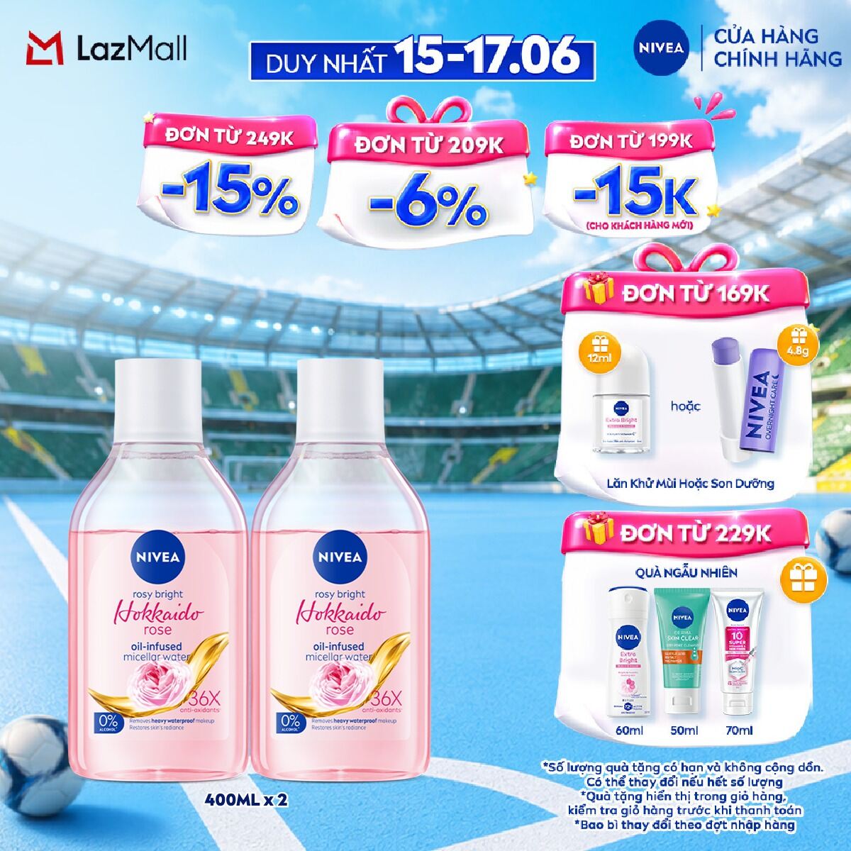 Bộ 2 Nước Tẩy Trang NIVEA Chiết Xuất Hoa Hồng Hokkaido Dưỡng Ẩm | Không Khô Da (125 ml/ 400ml) - 86550