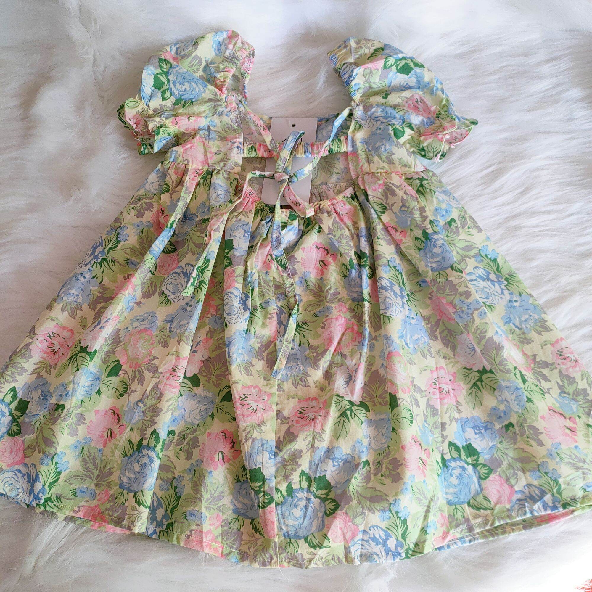 Váy hoa bé gái chất thô hàn mềm mát size 8-18kg