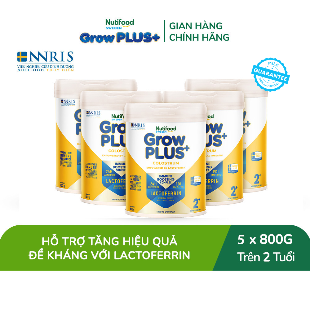 Combo 5 Sữa bột Nutifood Sweden GrowPLUS+ Colostrum Lactoferrin 2+ 800g