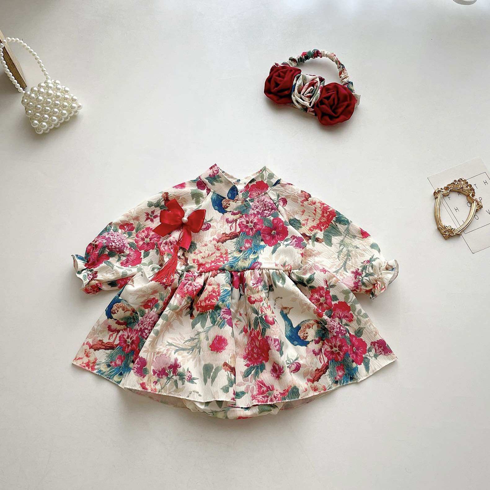 (3-12kg) Body Cổ Tàu Hoa Công RYL’S CLOSET Cho Bé Gái Sơ Sinh, Đầy Tháng, Thôi Nôi B128