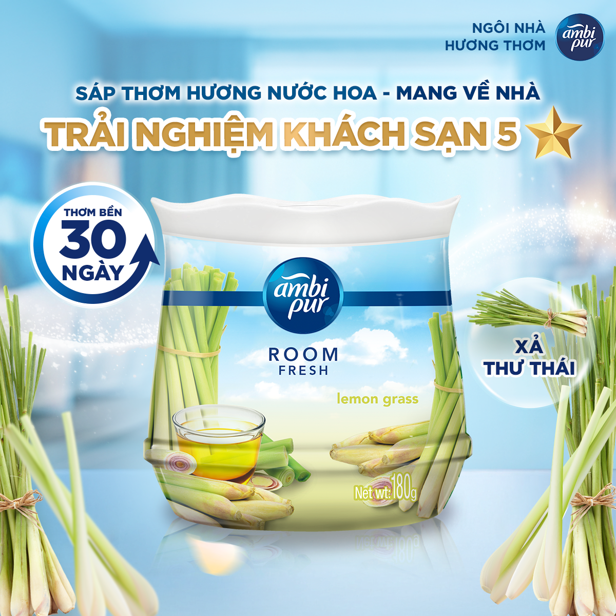 Combo 2 Sáp Thơm AMBI PUR Khử Mùi Khó Chịu Hương Downy/ Oải Hương/ Hoa Tươi Mát/ Hoa Hồng/ Chanh/ Sả/ Thư Giãn Hộp 180G
