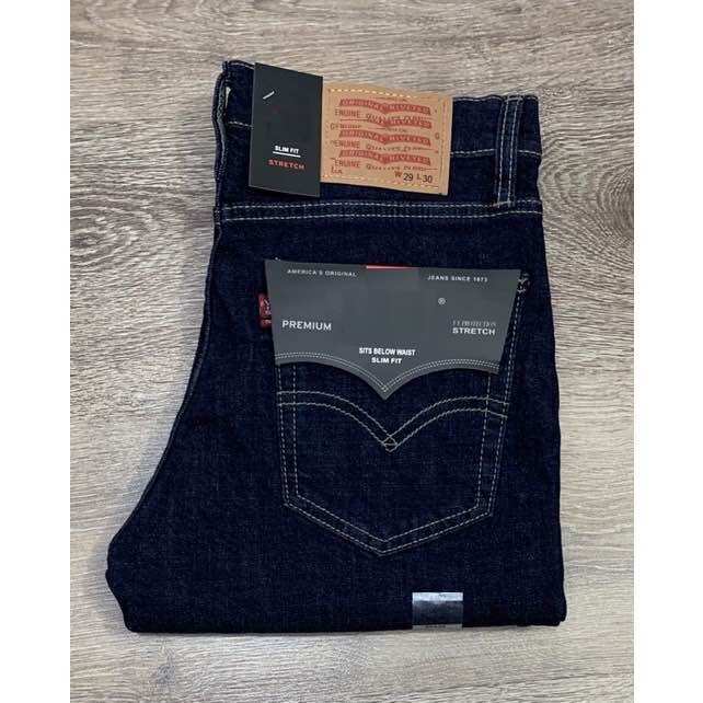 Quần jean nam ống đứng xanh đen trơn co giãn dáng slimfit