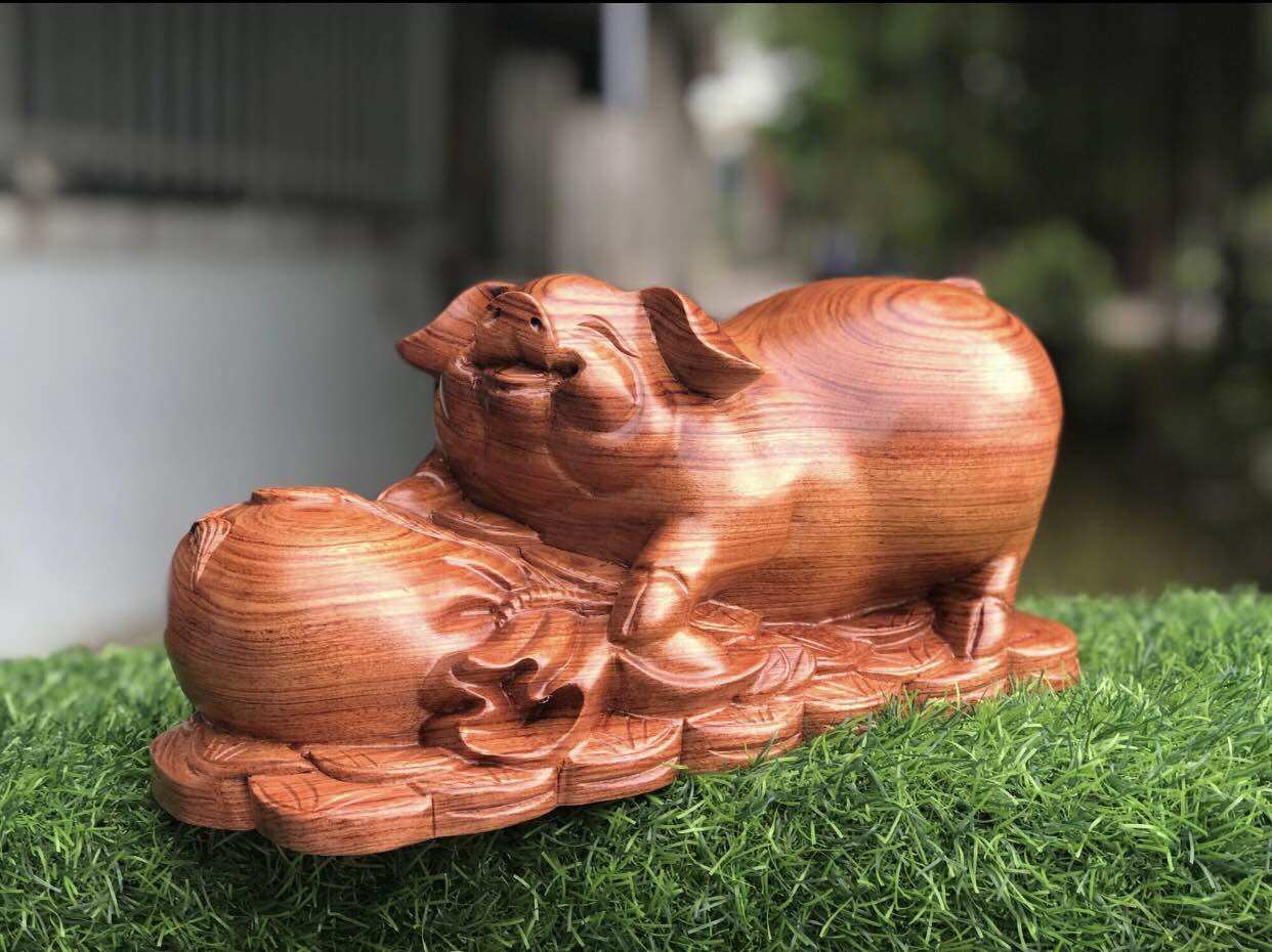 Tượng heo phong thủy  gỗ hương đá kt 30/13/13