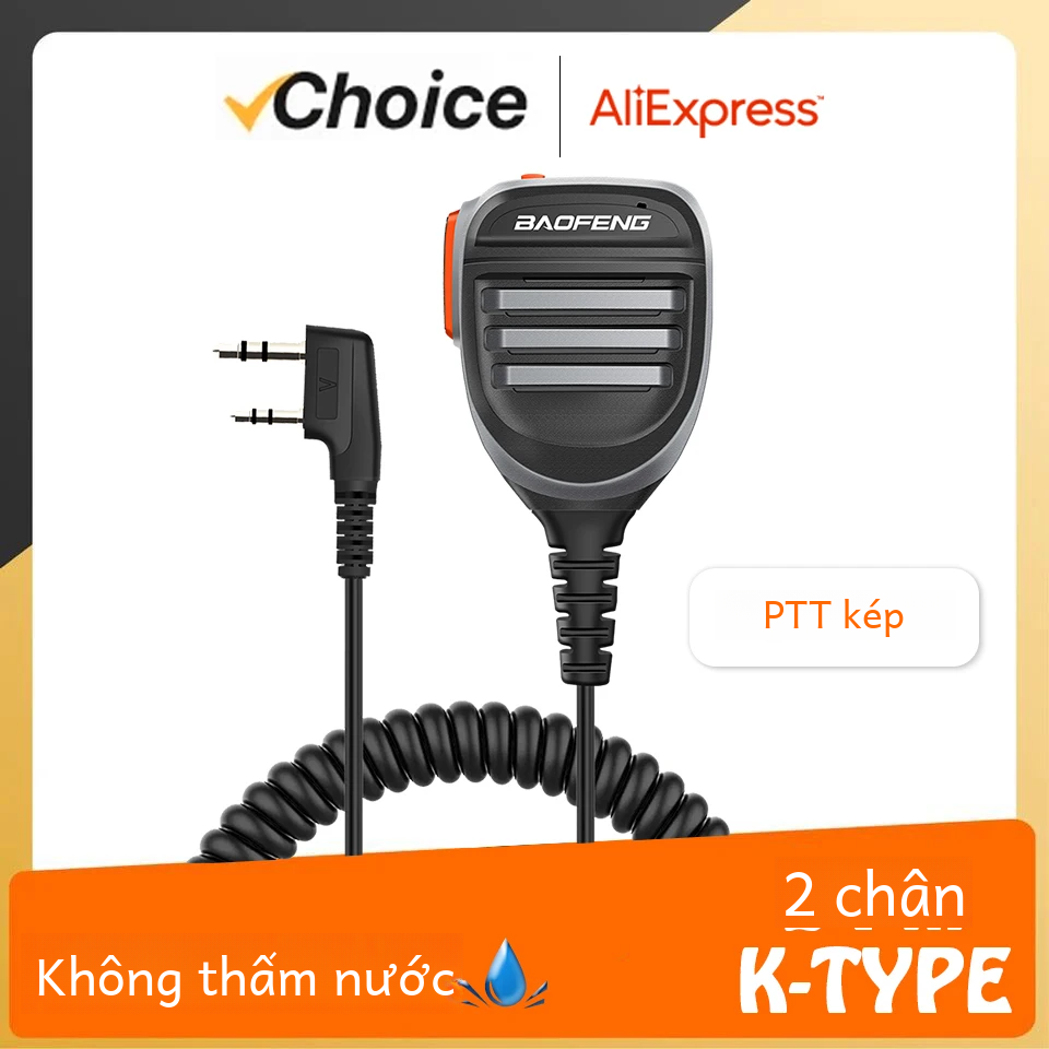 Baofeng Uv-5r Ptt Chống Nước Bộ Đàm Loa Đài Phát Thanh Micro Có Dual Ptt Mic Cho Uv-82 Uv16 888s Đen Đỏ Xanh Xám