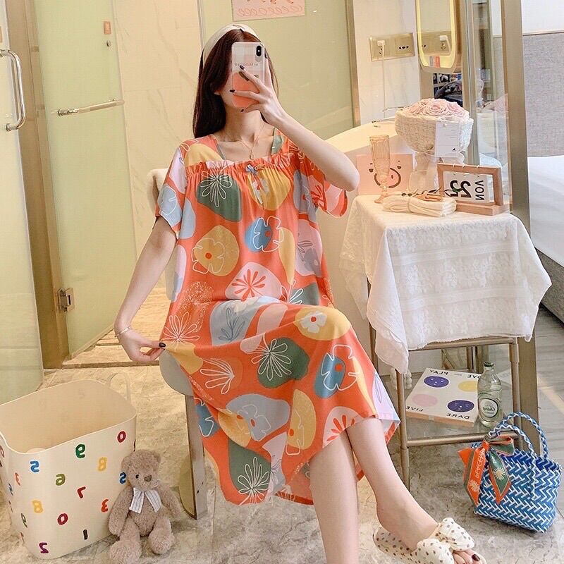 (Mới) Váy mặc nhà, váy bầu lanh lụa cực nhẹ mát, mềm mịn