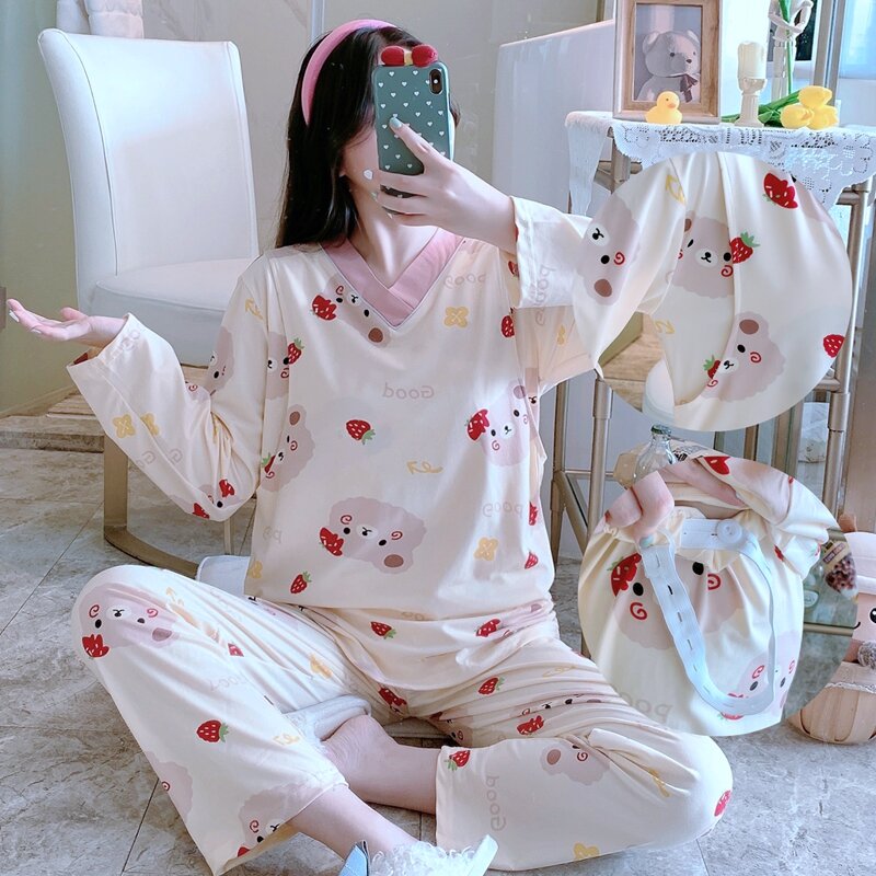 Quần Áo Trong Thời Gian Ở Cữ Bộ Đồ Bà Bầu Cỡ Lớn Xuân Thu Đồ Ngủ Cho Con Bú Thời Kỳ Cho Con Bú Sau Sinh 10 Mùa Hè Ra Ngoài 9 Tháng 8 Sản Phụ