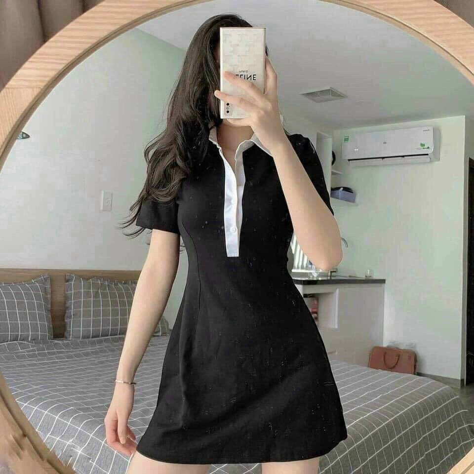 [HCM]Đầm Fom Chữ A Phối Cổ Trắng