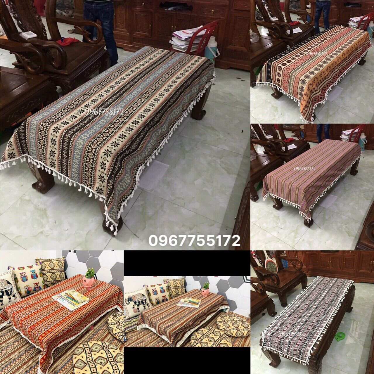 Trải bàn bằng vải thổ cẩm ( khách chính màu nào chat với shop nhé )