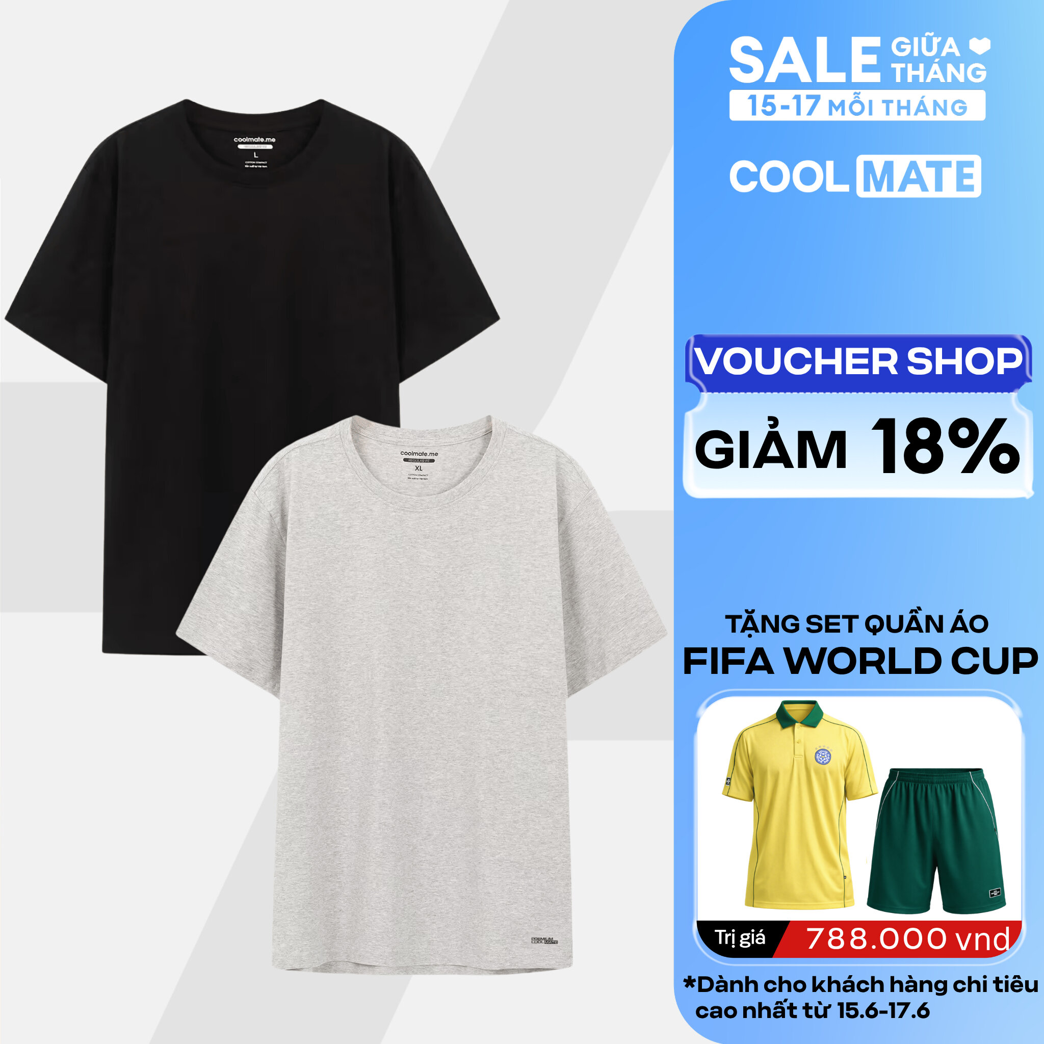 Combo 2 Áo thun nam Cotton Compact ngắn tay phiên bản Premium chống nhăn, thoáng mát nhiều màu - Coolmate
