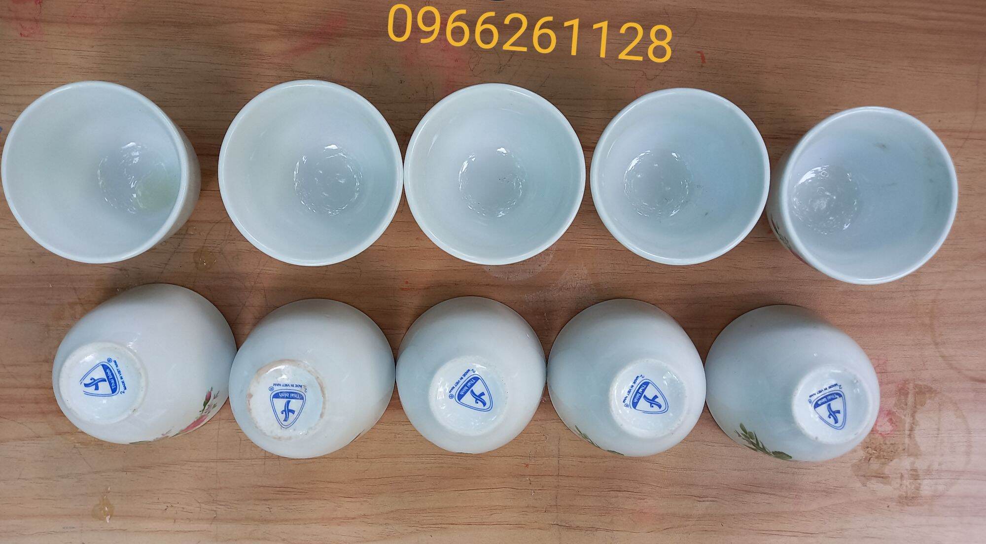 Combo 6 chén hoa hồng mắt trâu (không quai) sứ Thái bình xưa