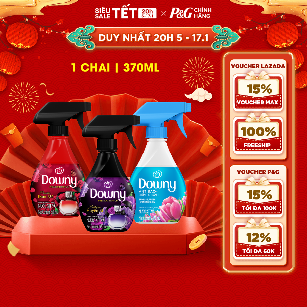 Xịt Vải DOWNY Khử Mùi Và Chống Khuẩn Hương Nước Hoa Đam Mê/ Huyền Bí/ Nắng Mai Chai 370ML