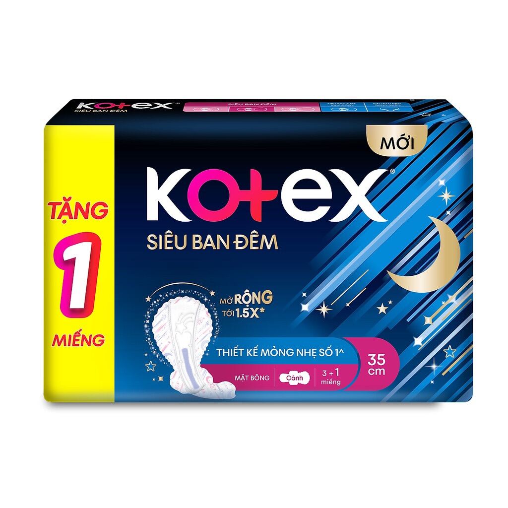 Lốc 8 gói băng vệ sinh Kotex siêu ban đêm siêu mỏng cánh 35 cm- gói 3 miếng
