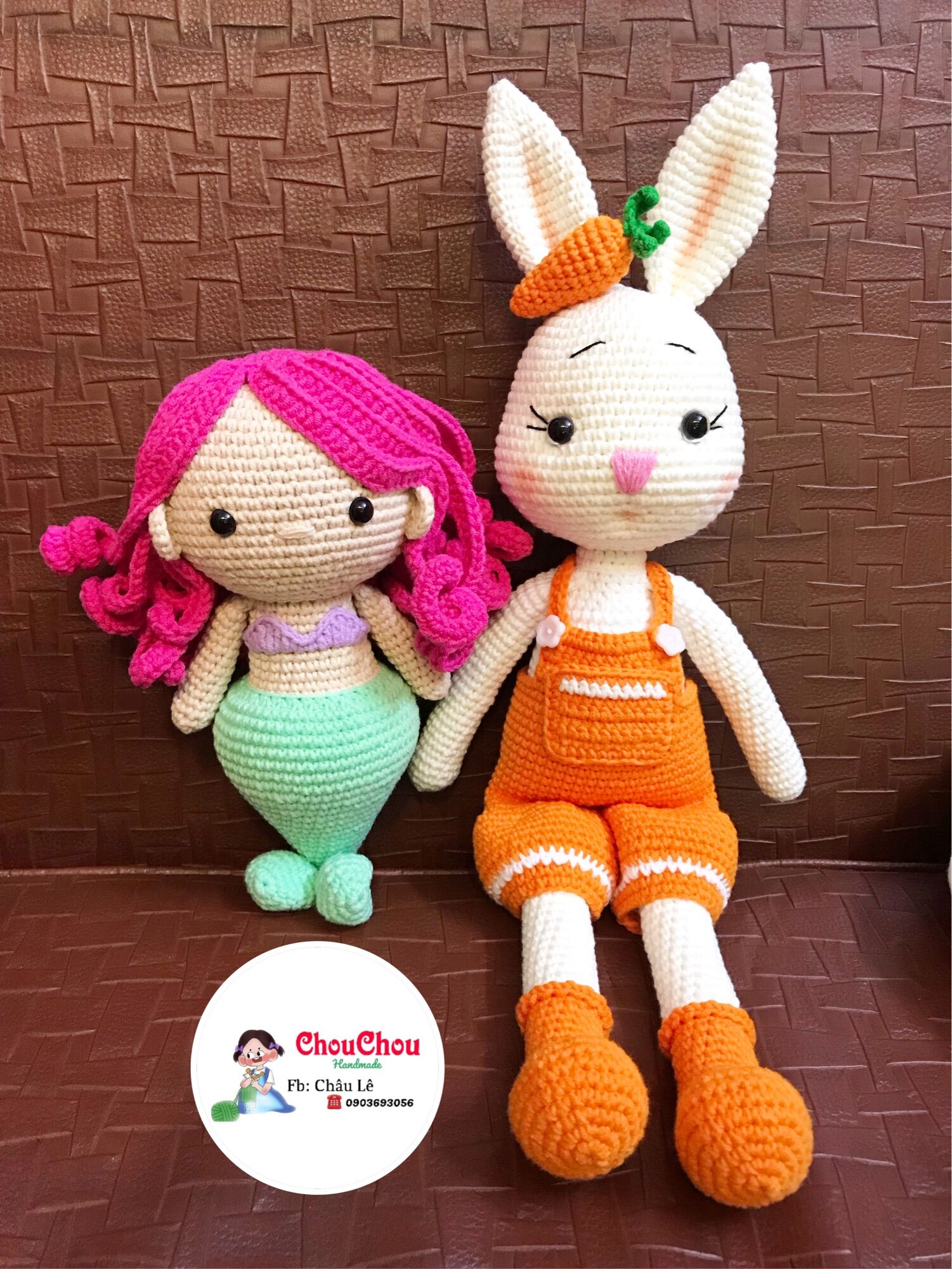 Thú len nhồi bông handmade - Thỏ dưa hấu - thỏ cà rốt (45cm)
