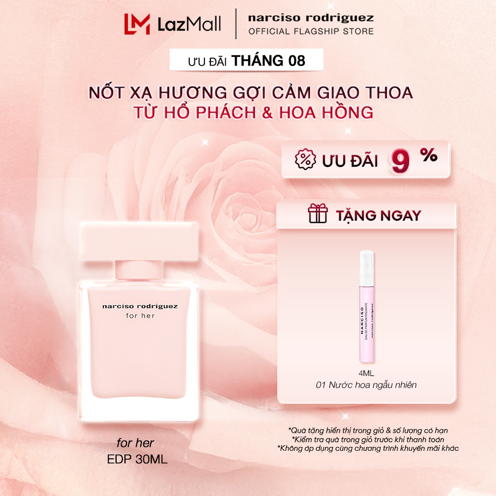 [DUY NHẤT THÁNG 8 | ƯU ĐÃI ĐẾN 10% + QUÀ TẶNG NƯỚC HOA 4ML] Nước Hoa nữ Narciso Rodriguez For Her Eau De Parfum 30ml
