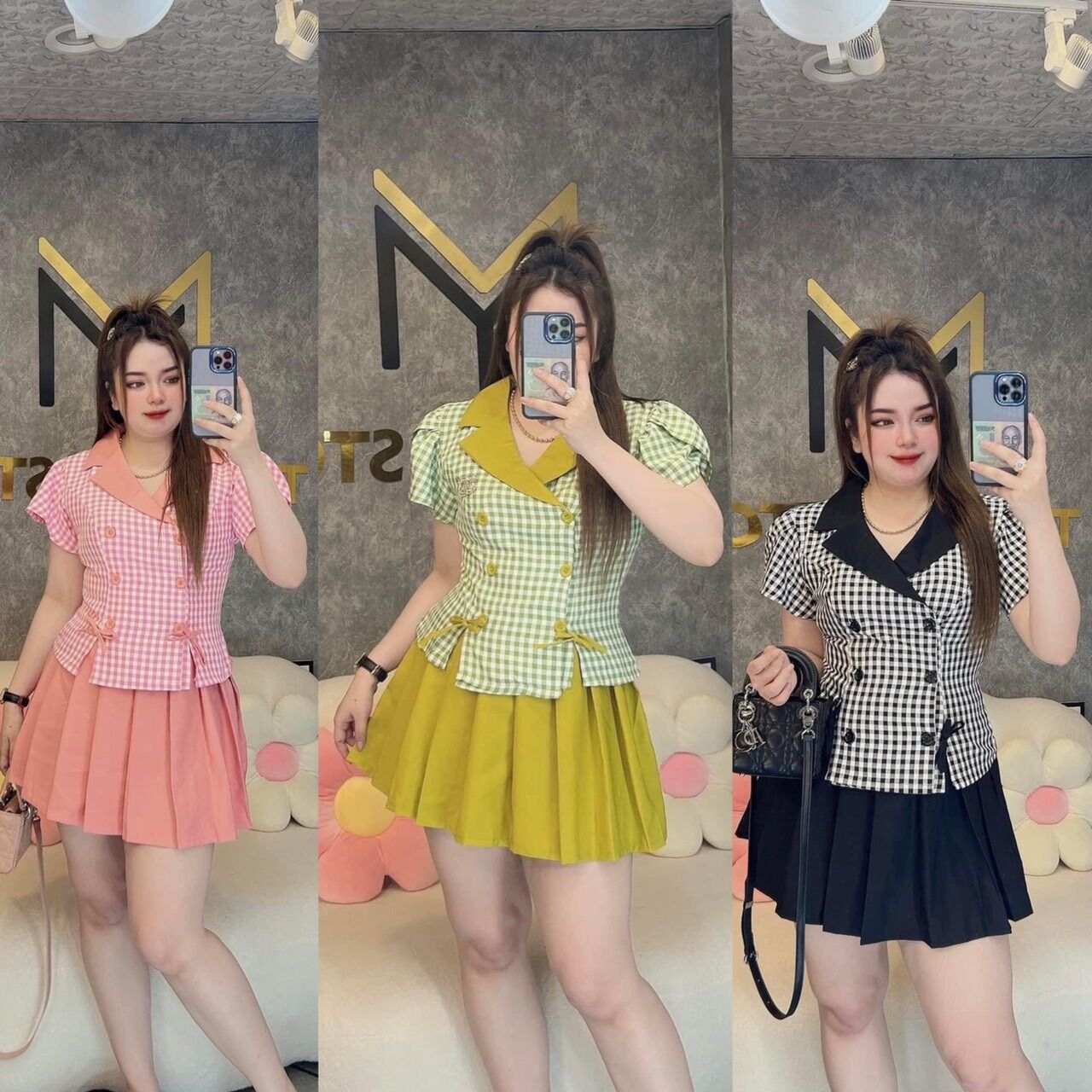 (SHOP BIGSIZE nữ 50kg đến 90kg) set áo vest đính nơ + chân váy SV88