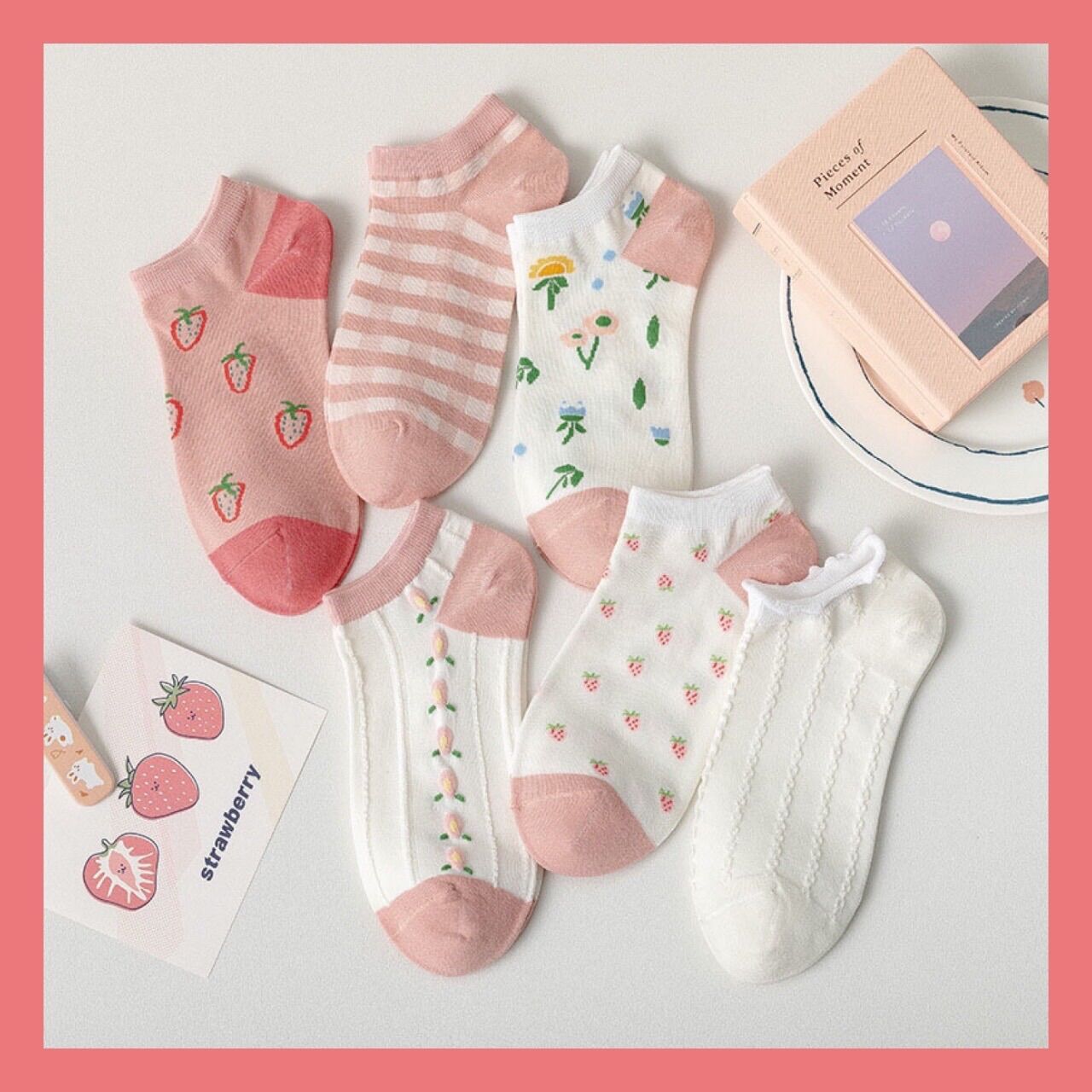 Set 5 đôi vớ Hồng dâu xinh yêu