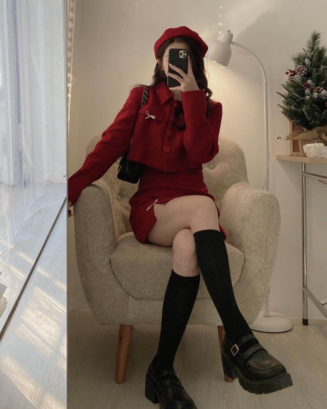 Set Dạ Đỏ Mặc Đi Chơi Set Dạ Tiểu Thư Tặng Mũ Nồi Tesoro Clothes