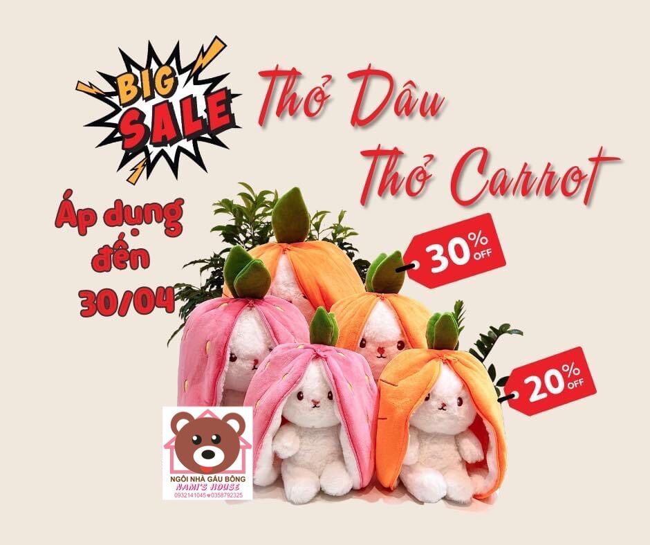 Gấu bông thỏ dâu cà rốt 2in1 thú nhồi bông thỏ biến hình