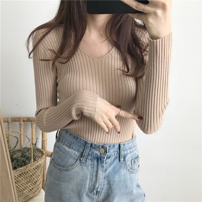 Áo Len Dệt Kim Dài Tay Cổ Chữ V Dáng Ôm Cho Nữ Mùa Thu Đông Xuân Hè Áo Len Cardigan Cổ Tròn Cổ Điển 