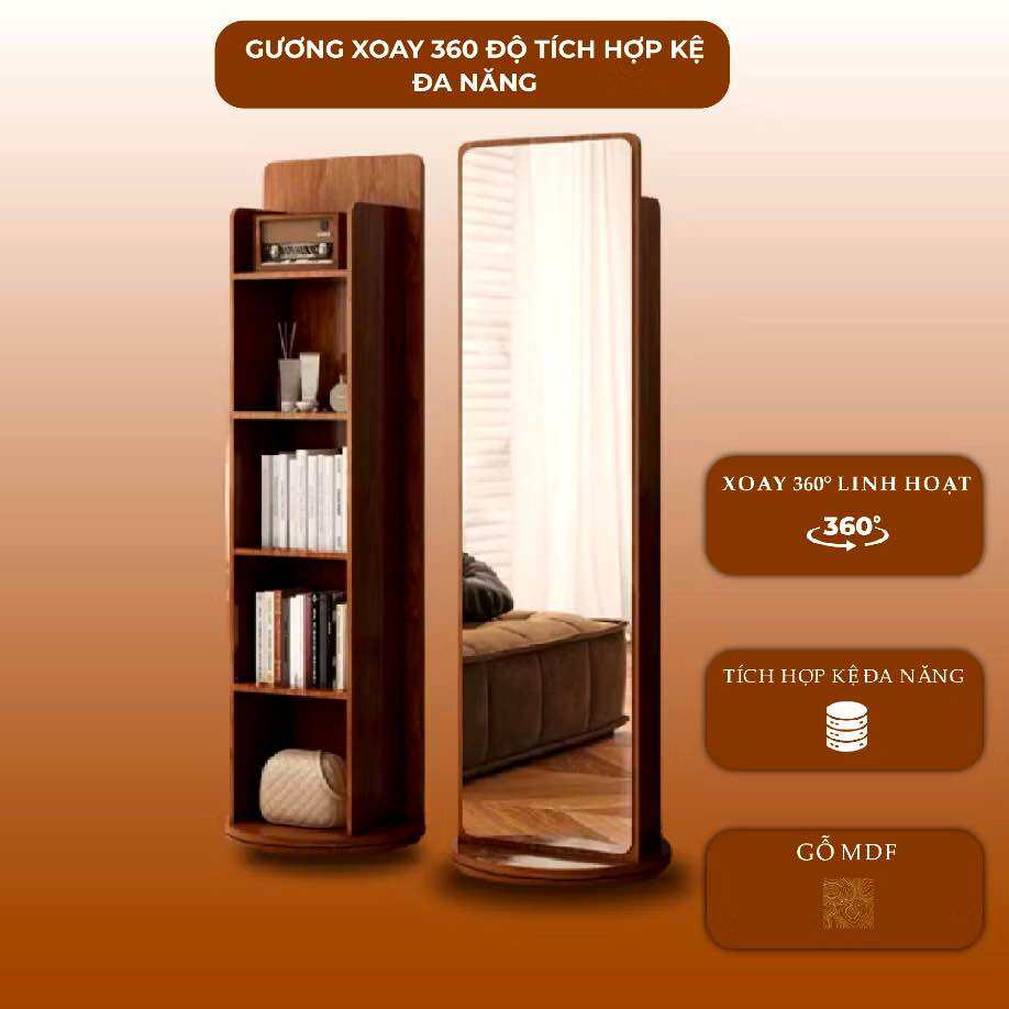 (FREESHIP+ LẮP RÁP) Gương soi toàn thân thiết kế tích hợp kệ đa năng, xoay 360 độ decor phòng xinh hiện đại - nội thất Khả Vy