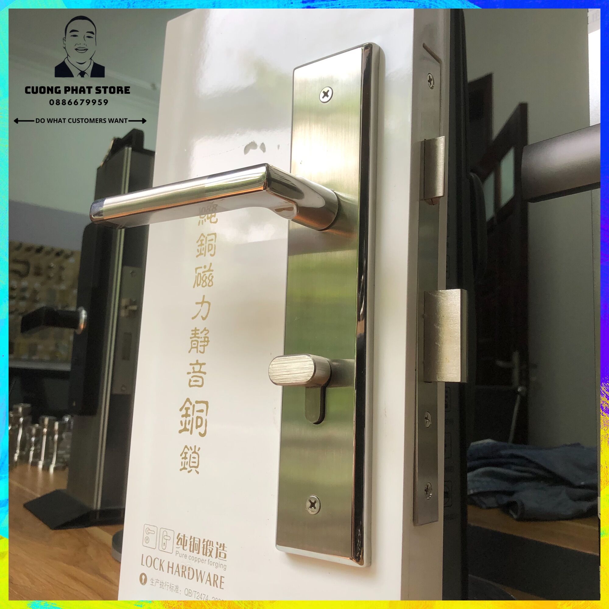 Khoá inox tay gạt cửa gỗ cho nhà chính, khoá to lắp cửa đại hoặc cửa phòng khách, phòng ngủ đều đẹp dài 26cm