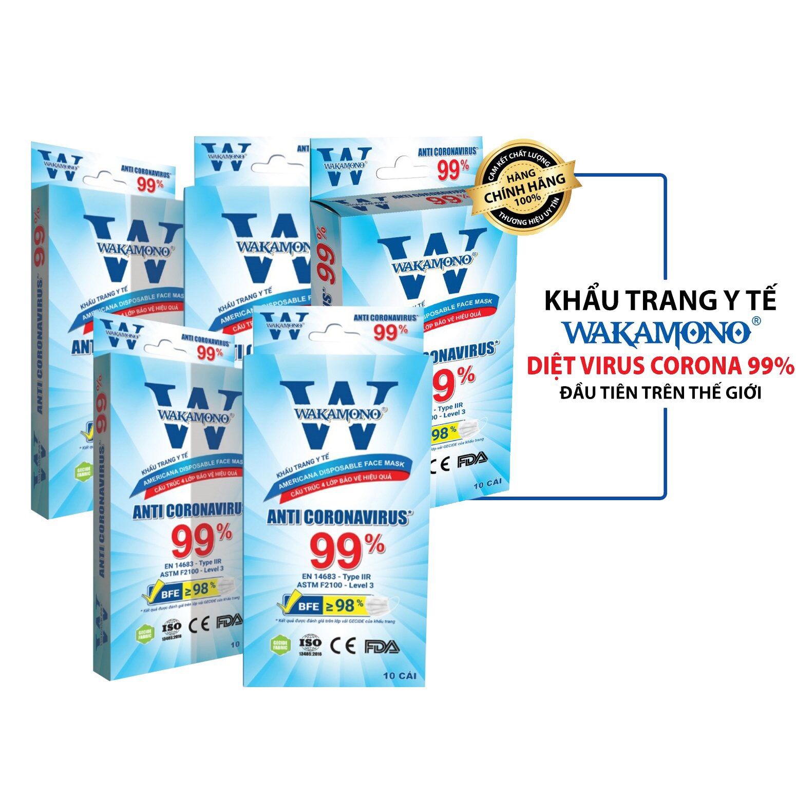 5 Hộp khẩu trang y tế Wakamono - diệt 99% virus corona