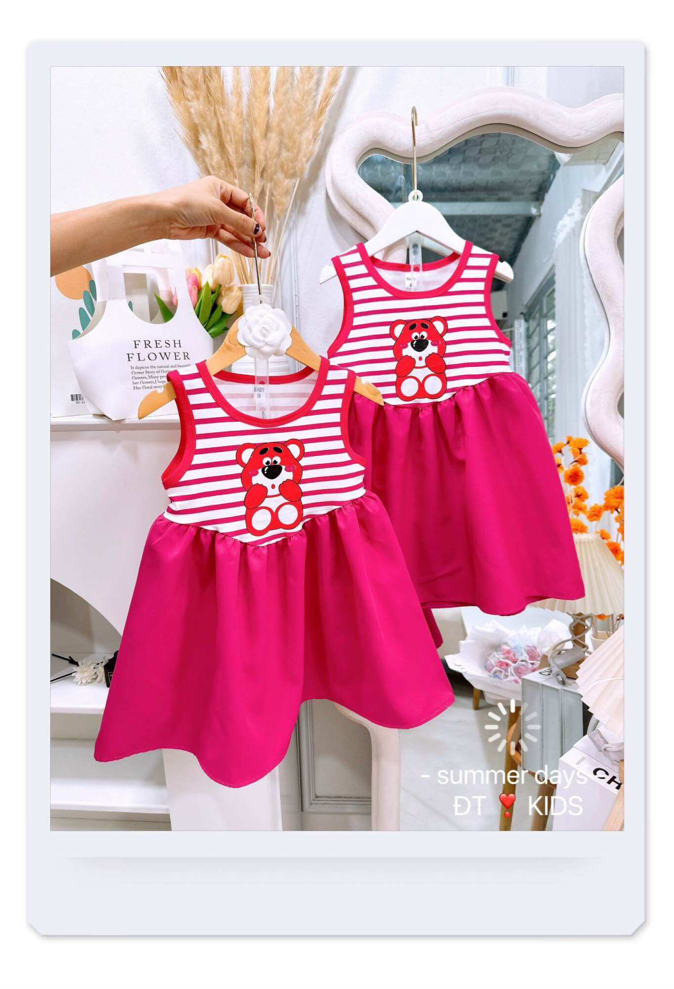 🌺 K69- VÁY 3 LỖ SỌC GẤU HỒNG DỄ THƯƠNG