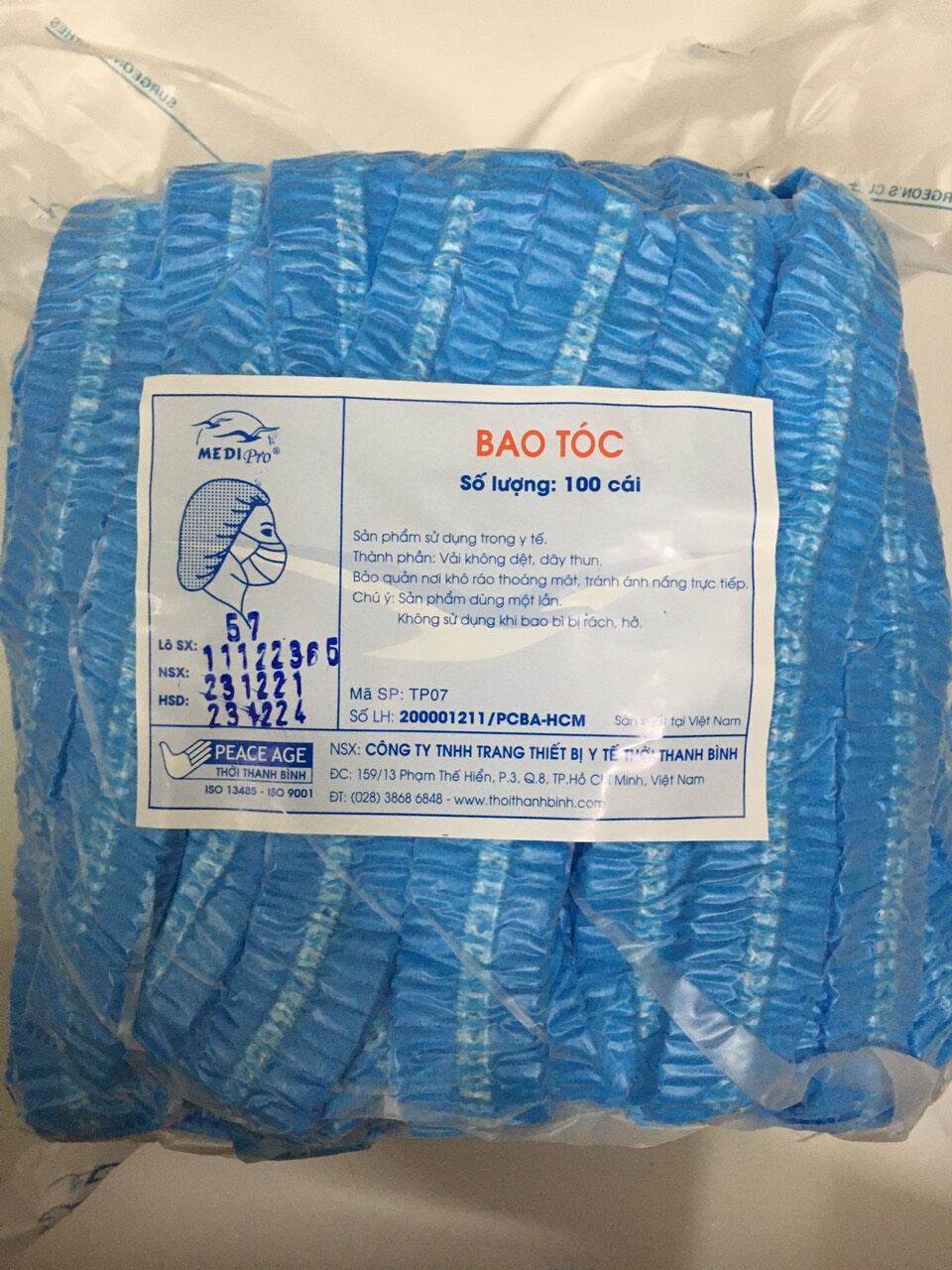 Bịch 100 cái bao trùm tóc (Nón giấy y tế/ nón con sâu)