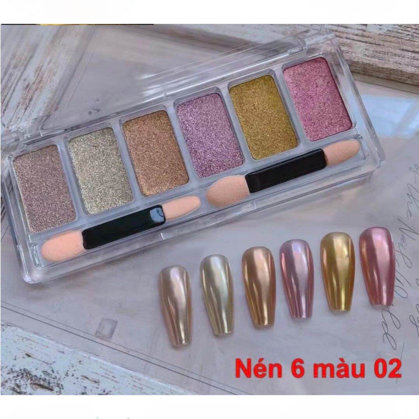 Set bột tráng gương dạng nén 6 màu trang trí nail