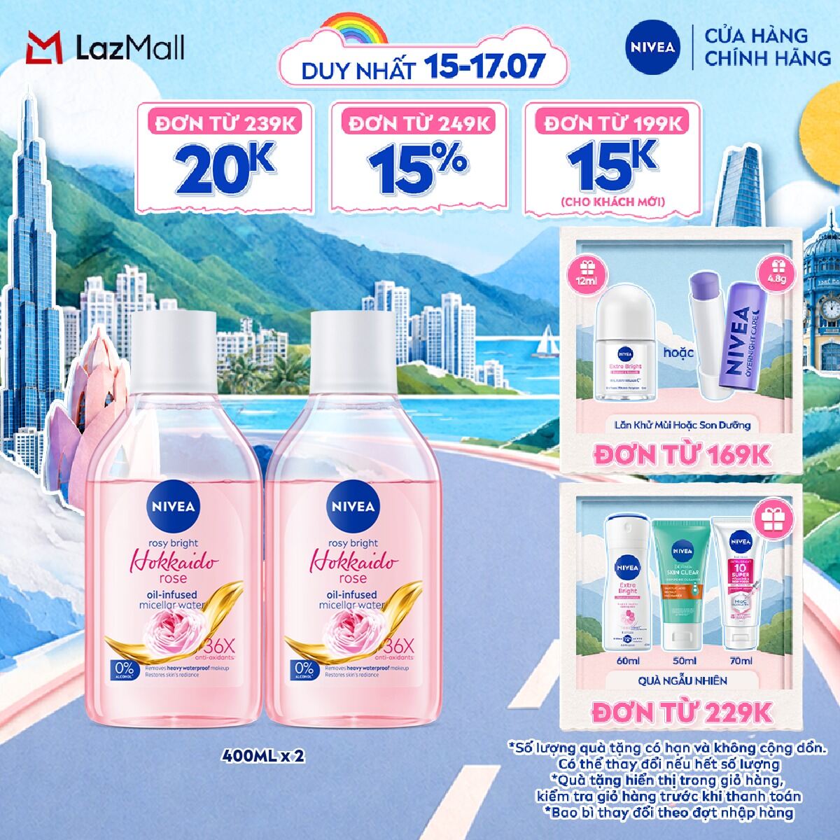 Bộ 2 Nước Tẩy Trang NIVEA Chiết Xuất Hoa Hồng Hokkaido Dưỡng Ẩm | Không Khô Da (125 ml/ 400ml) - 86550