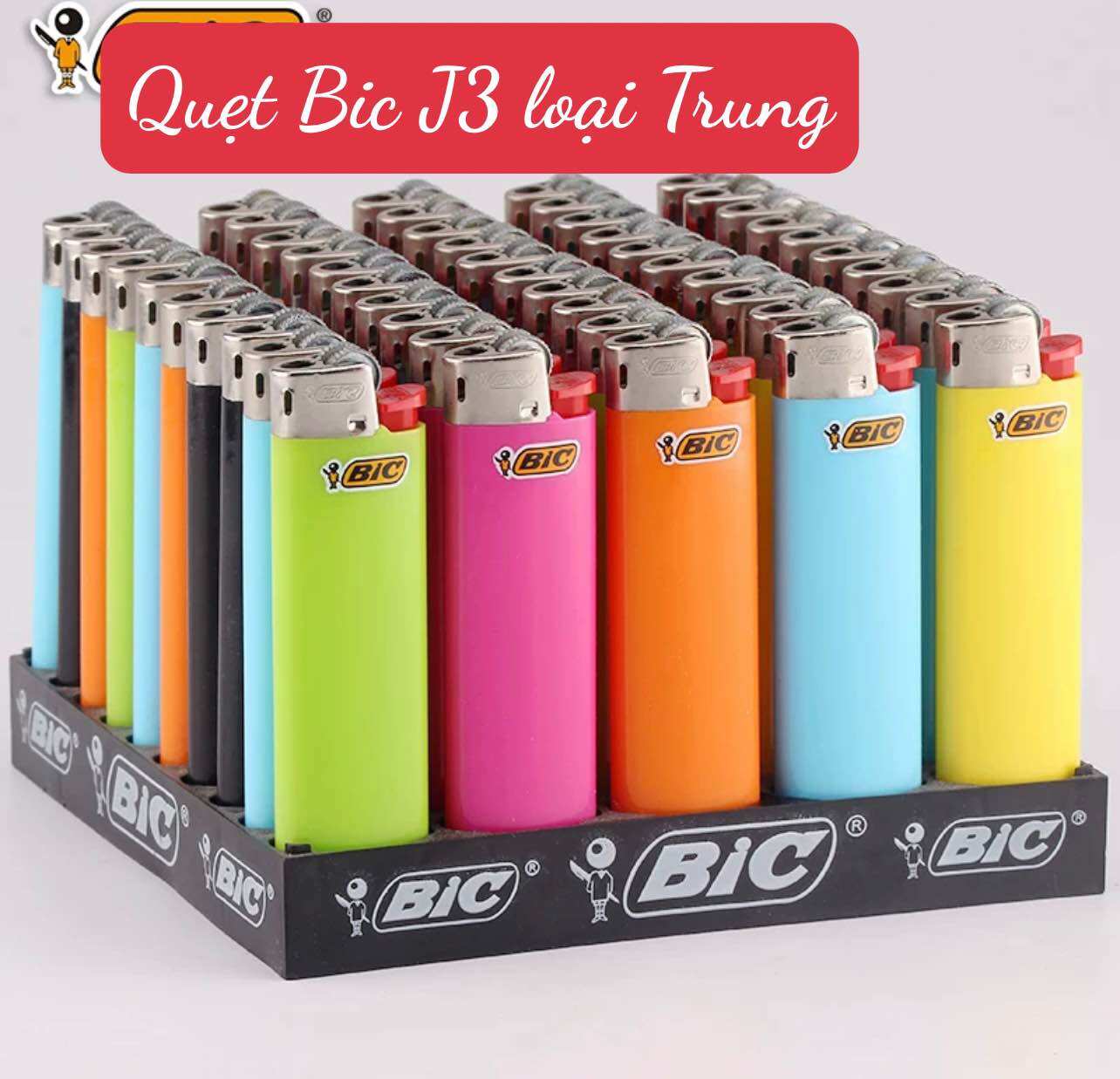  Hộp Quẹt Bic J3 size Trung nhỏ gọn thương hiệu lâu đời 