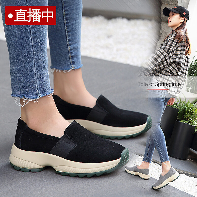 Giày Loafer Giày Ngư Dân Lười Xỏ Tiện Lợi Cho Nữ Giày Một Lớp Xuân Thu Da Thật Đế Dày Đế Xốp Giày Cho Mẹ Đế Mềm Thường Ngày Nữ