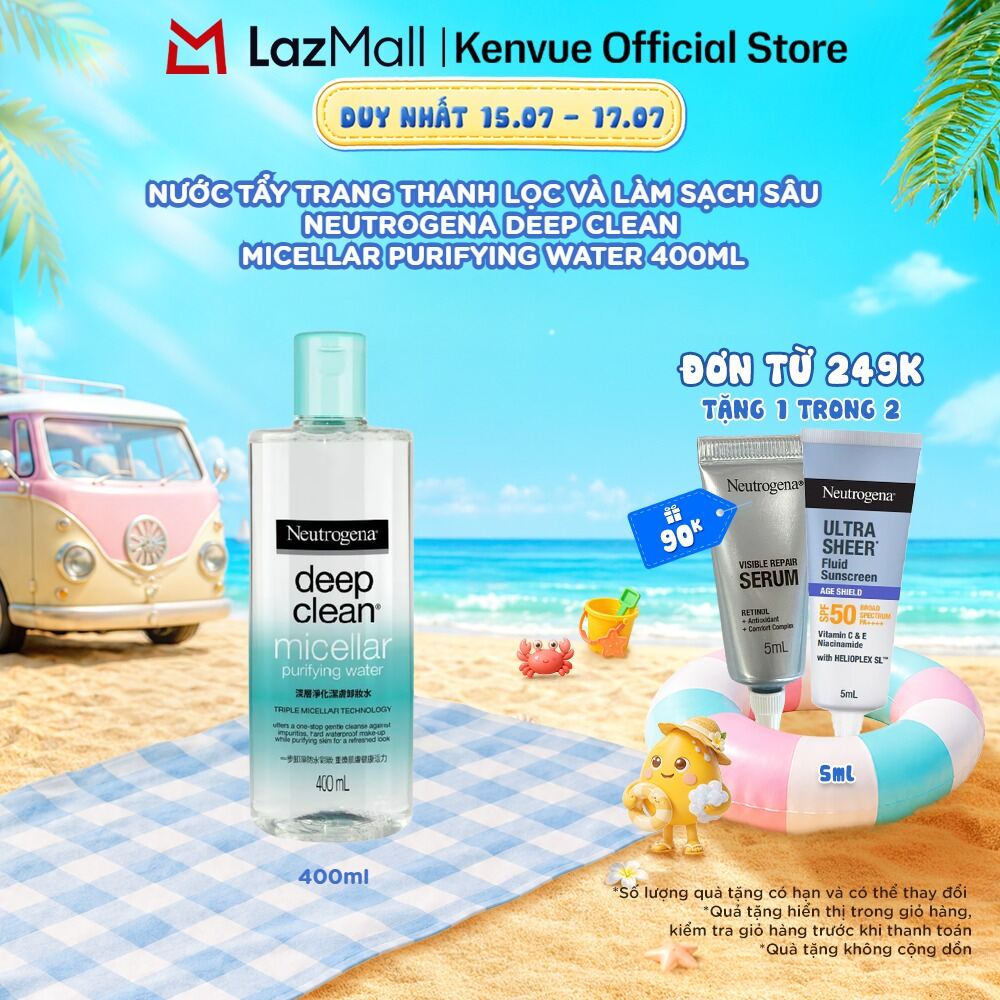 Nước tẩy trang Không Cồn thanh lọc và làm sạch sâu  Neutrogena Deep Clean Micellar Purifying 400ml
