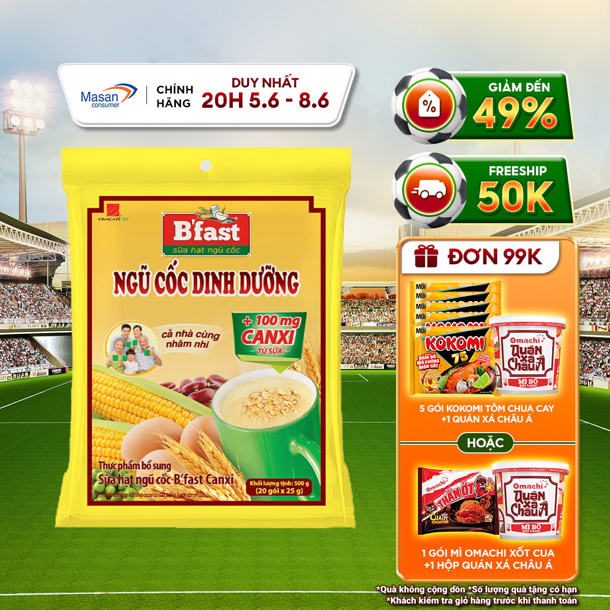 Thực Phẩm Bổ Sung Sữa Hạt Ngũ Cốc B'Fast Canxi - Túi 20 Gói x 25g