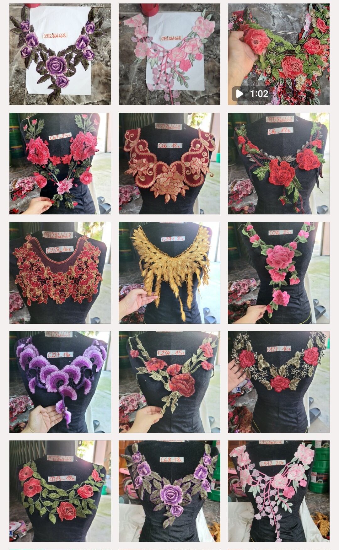 Cổ thêu may trang trí lên áo, váy đầm, áo dài