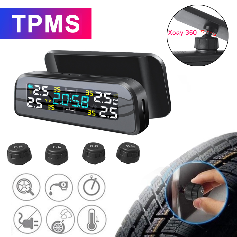 Tpms Năng lượng mặt trời 360° Cảnh báo nhiệt độ có thể điều chỉnh Màn hình báo động áp suất lốp cho hệ thống an ninh tự động