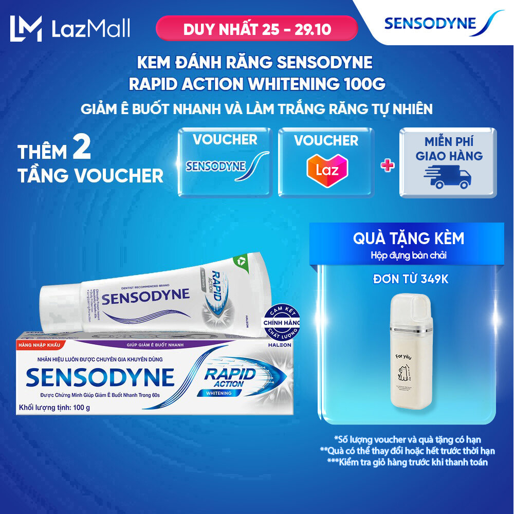 Kem đánh răng SENSODYNE Rapid Action Whitening 100g giúp giảm ê buốt nhanh và làm trắng răng tự nhiên