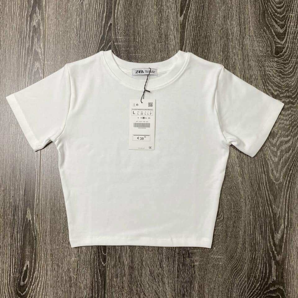 Áo phông croptop cổ tròn vải bozip