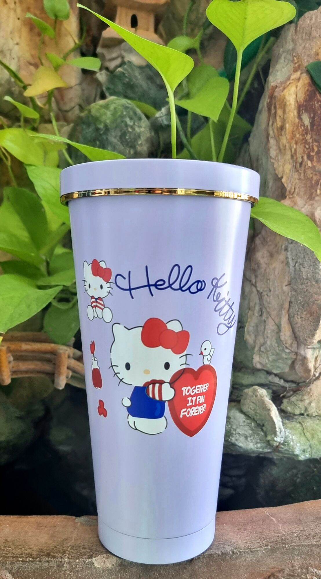 Ly giữ nhiệt Hello Kitty 750ml, mua 1 được 5 (Ly + ống hút+Cọ vệ sinh + nút silicon chống tràn+ nắp đậy ống hút siêu cute)