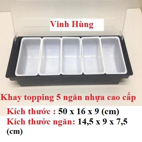 khay đựng topping nhựa 5 ngăn kích thước 50x16x10 cm