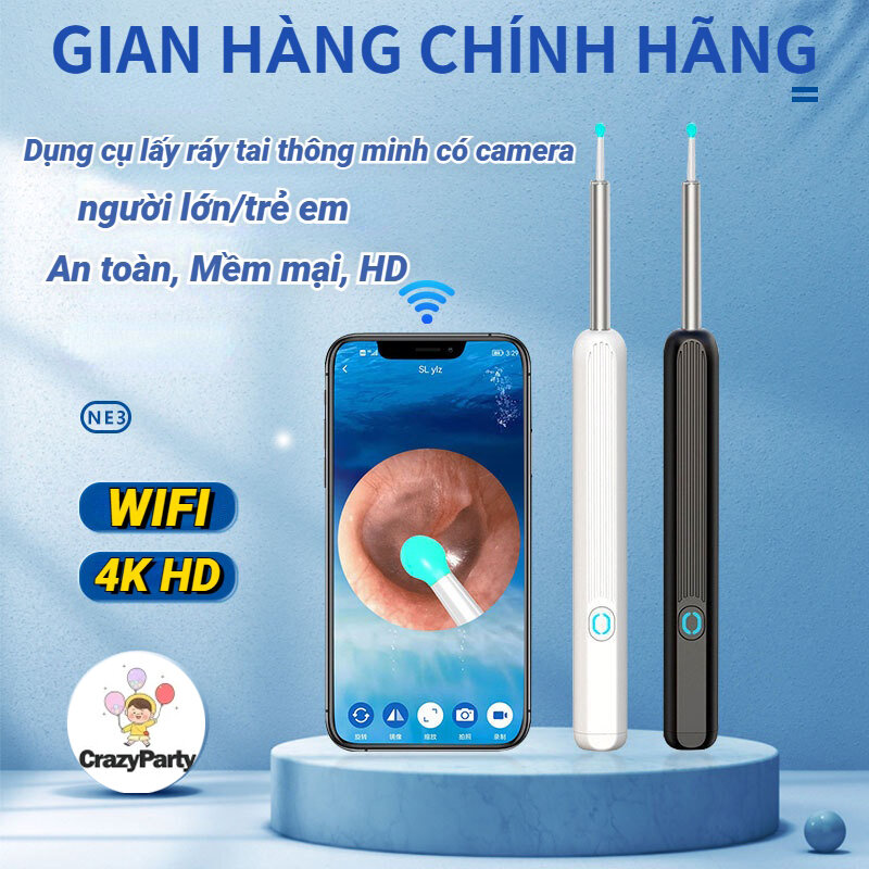 Bộ Dụng Cụ Lấy Ráy Tai Thông Minh NE3 Có Camera-HD Không Dây,Dụng Cụ Lấy Ráy Tai Nội Soi Đa Năng Cao Cấp
