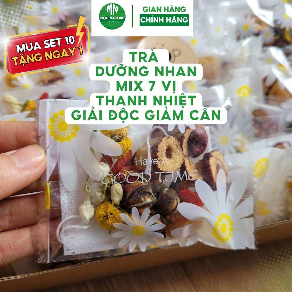 Set trà dưỡng nhan MỘC NATURE trà thảo mộc thanh nhiệt dưỡng nhan giảm cân gói hoa cúc hoa hồng hoa nhài kỷ tử táo đỏ 10 gói
