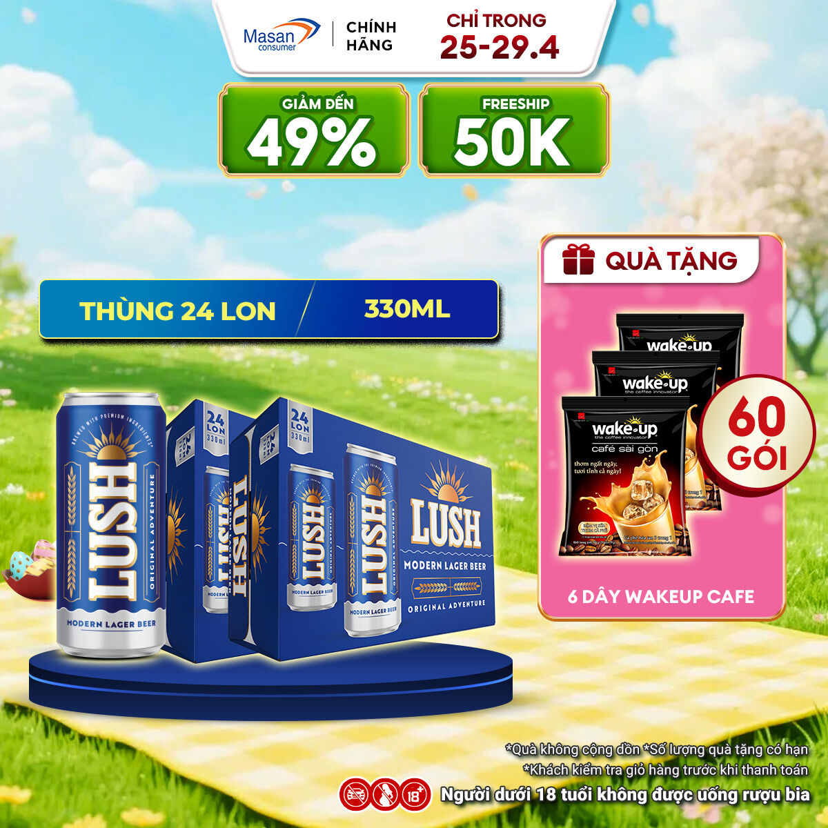 Combo 2 thùng Bia Lush Cao Cấp - Bia Êm Dễ Uống -Thùng 24lon x 330ML (ABV 4,5%)