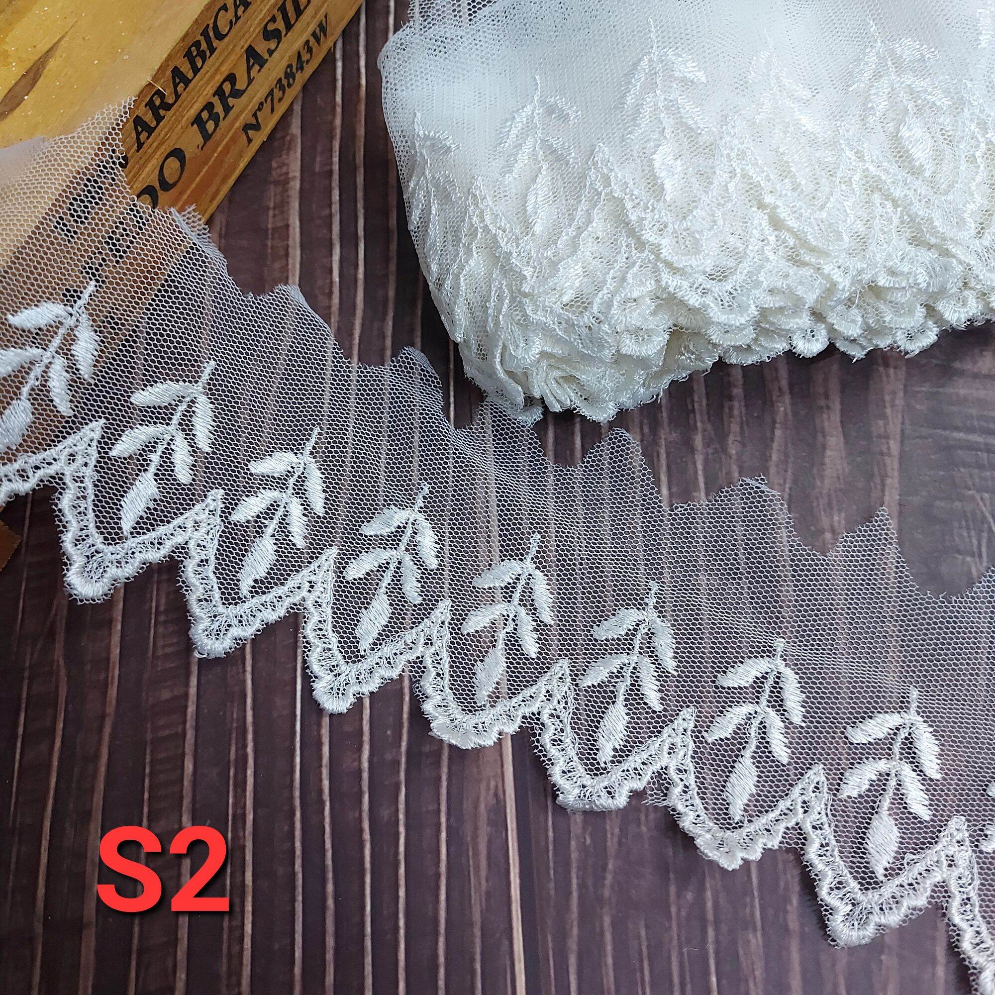 Ren lưới thêu chân, phụ kiện may vá, bản rộng 6.5cm
