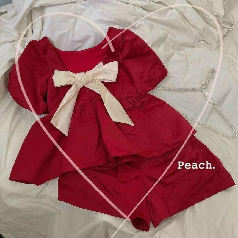 [SHOP TÁO ĐỎ BIGSIZE 50kg-90kg] Set áo peplum nơ lưng mix quần đùi